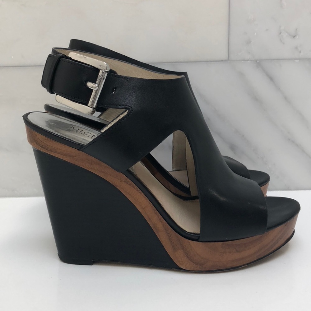 Michael Kors black leather Josephine Wedge Sandals